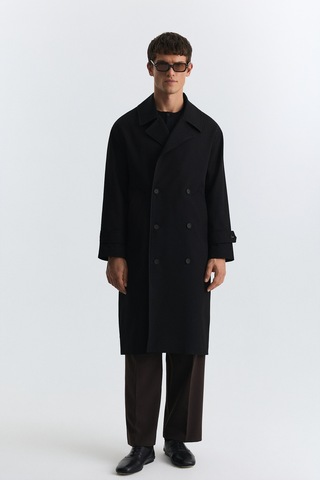 Antioch Uzun Relaxed Fit Trençkot Siyah