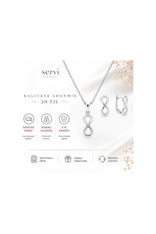 Servi 925 Ayar Gümüş Minimal Sonsuzluk Kolye Ve Küpe Seti-329