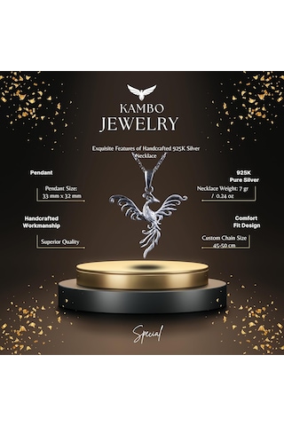 925 Ayar Gümüş Anka Kuşu Kolye Ucu - El Yapımı Yeniden Doğuş Ve Dönüşüm Sembolü Gümüş