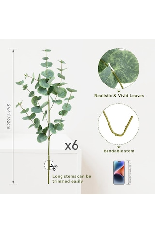 Yapay Çiçek Yeşil Okaliptus 90cm 5dallı Uzun Dal Eucalyptus