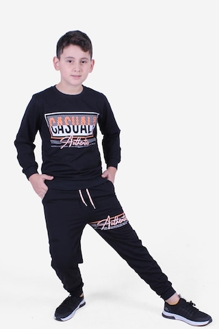 Fyk Kids 2 İplik Baskılı Erkek Çocuk Eşofman Takımı Siyah