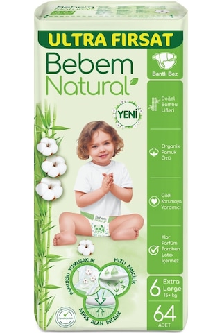 Bebem Bebek Bezi Natural Beden:6 15+kg Extra Large 320 Adet 6 Numara