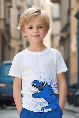 Fyk Kids Gözlüklü Dinazor Baskılı Erkek Çocuk Alt-Üst Takım - Mavi