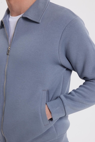 Tudors Unisex Relax Fit Rahat Kesim Pamuklu İç Polarlı Fermuarlı Gri Polo Yaka Flato Cepli Sweatshirt Hırka-41977 Gri