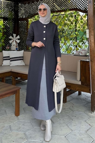 Sinem Çelik Örme Triko Hırka Antrasit Çok Renkli