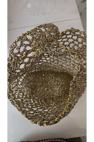 Altın Gold Metalik File Çanta - El Örmesi Omuz Çantası Altın