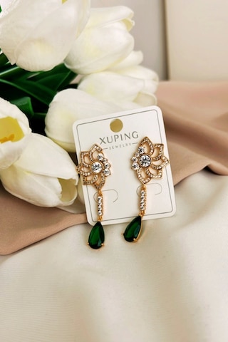 Xuping Sallantılı Model Zümrüt Yeşil Çelik Küpe Çok Renkli