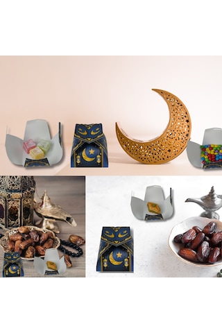 Ramazan Tasarımlı Mini Lokum Kutusu - 7x7x5 Cm, Hediye Hurma, Şeker Kutusu, 6 Adet