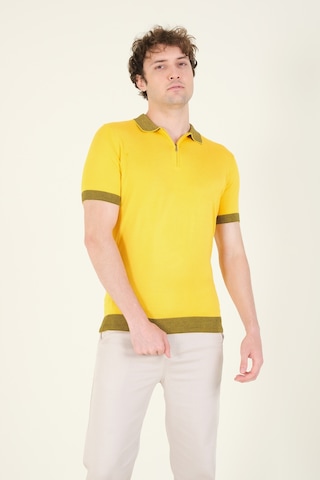 Giyim Dünyası Erkek Renkli Yaka Yarım Fermuarlı Polo Yaka Merserize T-shirt Sarı 001