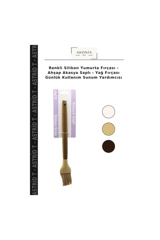 Renkli Silikon Yumurta Fırçası - Ahşap Akasya Saplı - Yağ Fırçası Günlük Kullanım Sunum Yardımcısı