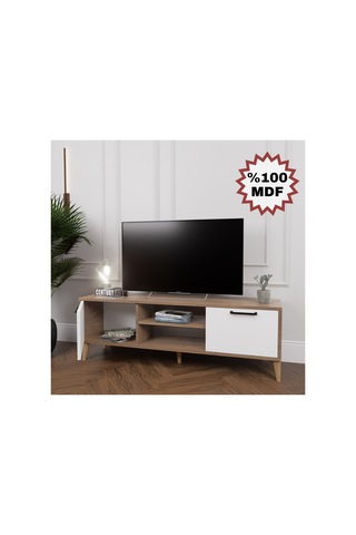 Tamamı Mdf Kaman Ceviz 136 Cm Tv Ünitesi Beyaz