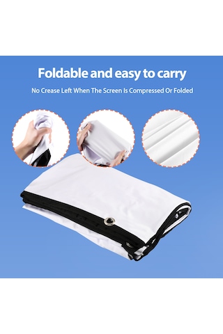 Hombey 72 İnç 16:9 Taşınabilir Katlanabilir Projektör Perdesi, Polyester Malzeme, 1cm Dar Siyah Kenar, 6 İğne Ve 6 Yapıştırıcı İçerir