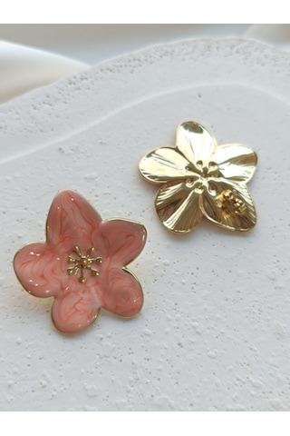 Çelik Yavruağzı Çiçek Küpe Altın - Pembe