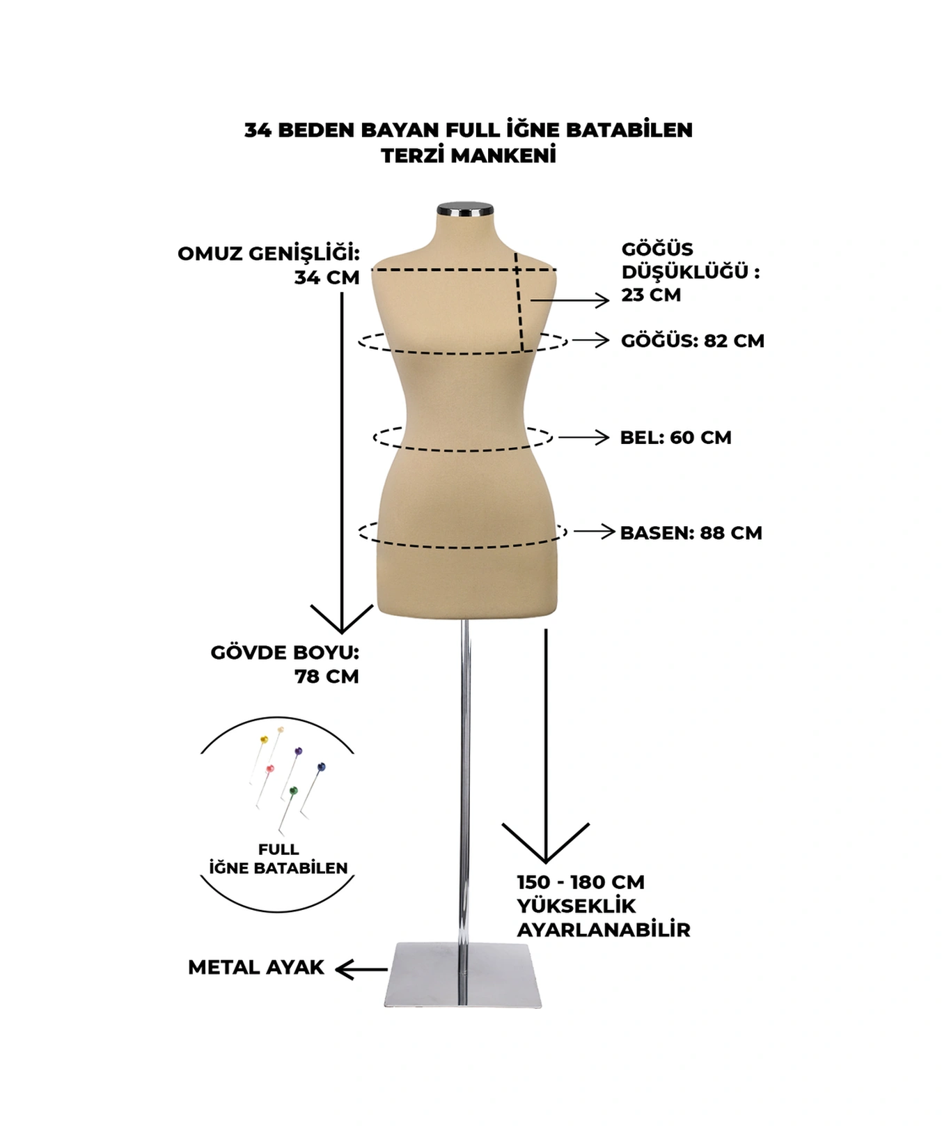 34 Beden Iğne Batabilen Terzi Mankeni Prova Mankeni Sünger Manken Po-01 1593