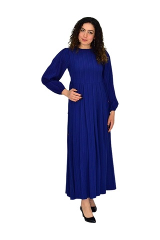 Kadın Lacivert Kol Lastikli Pileli Bağcıklı Elbise Bgl-st04643 Lacivert