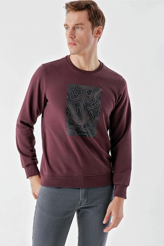 Slimfit Bisiklet Yaka Önü Baskılı 2 İplik Erkek Sweatshirt 001