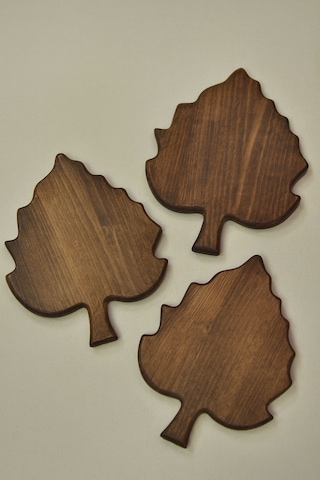 Fam Wood Art 3'lü Ahşap Çınar Yaprağı ,organizer,çok Amaçlı Stand Kesme Tahtası 21 Cm X 28 Cm Kahverengi