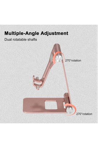 Xiyyadms Alüminyum Z10a Çift Katlanabilir Telefon/tablet Standı - 270 Döner, Taşınabilir, Sabit Triangular Yapı, Şarj Uyumlu, Mavi/ Siyah/ Gül Altını Gül Altın