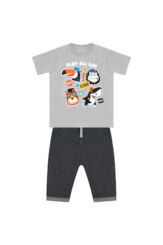 Denokids Mshb&g Cool Animals Erkek Çocuk T-shirt Kapri Şort Takım Çok Renkli