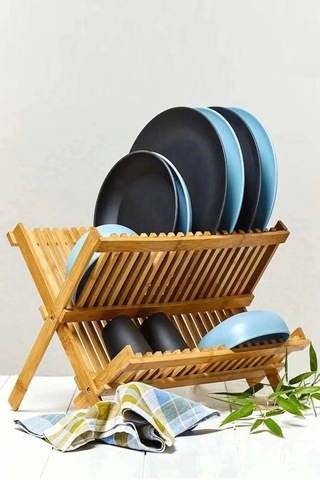 %100 Bambu Katlanabilir Tabaklık Bulaşıklık Büyük Boy Ergonomik Tasarım Çok Renkli