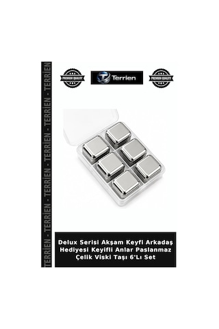 Delux Serisi Akşam Keyfi Arkadaş Hediyesi Keyifli Anlar Paslanmaz Çelik Viski Taşı 6'lı Set