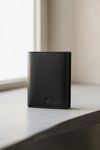 Clavel Hakiki Napa Deri Siyah Dikey Erkek Cüzdan Dik Model