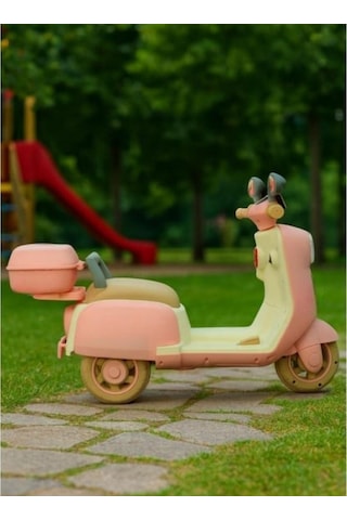 Pedallı Ve Ebeveyn Kumandalı Işıklı Çocuk Akülü Motoru - Mini Retro Scooter Pembe