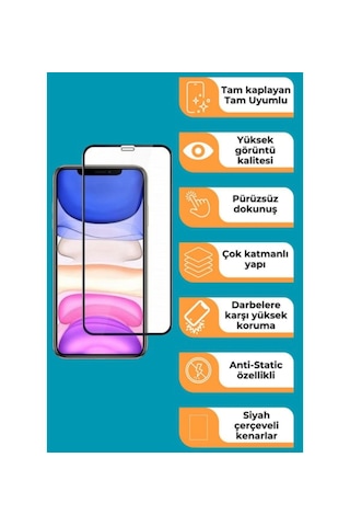 İphone Xr -11 Siyah Kenarlı Tam Kaplayan Cam Ekran Koruyucu