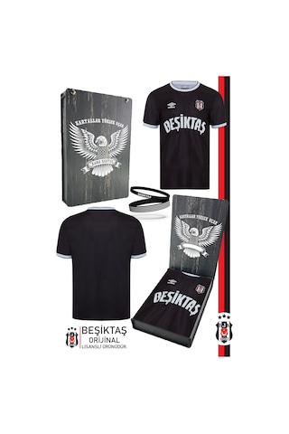 Beşiktaş Orijinal Lisanslı Nostalji Siyah Çocuk Forma + Bileklik Set Hediyelik Ahşap Kutulu Siyah - Beyaz - Pembe