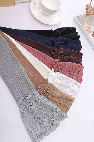 Merry See Parfümlü Dantelli Örgü Diz Üstü Jartiyer Çorap Gri-Gri-Standart (417872409)