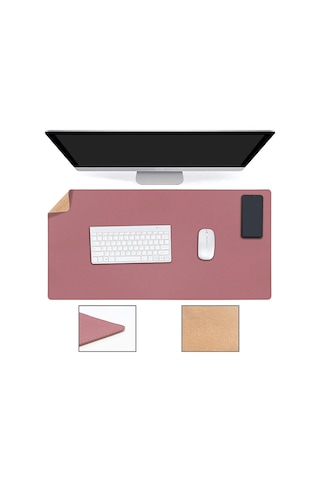 Geeksen Çift Taraflı Mantar Ve Pu Deri Ofis Matı - Su Geçirmez, 60x35cm Pembe