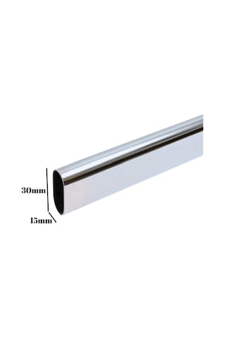 Metal Oval Krom Mobilya Dolap Askı Borusu Krom 135cm Oval 2 Adet Ayaklı Kapalı Flanş-1 Adet Boru Gri