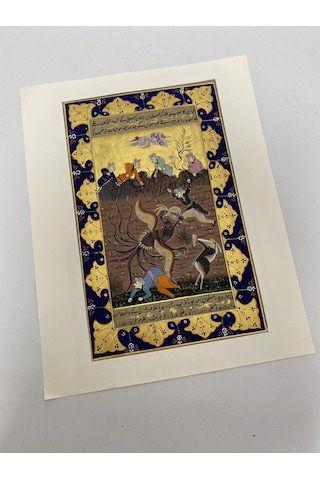 Mitolojik Savaş Adlı El Yapımı Minyatür Resim 30x19 Cm
