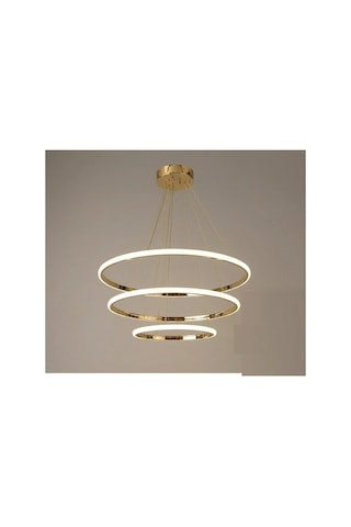 3 Lü Çember Eskitme Modern Avize Beyaz Işık Salon & Yemek Masası Sarkıt Aydınlatma 45-38-27 Cm Altın
