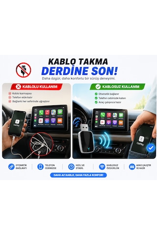 Hpytech Kablosuz Carplay Android Auto Dönüştürücü Usb & Type-c Mini Adaptör Wireless Carplay Dongle Tak Çalıştır Bluetooth 5.0 5ghz Wifi İphone & Android Uyumlu