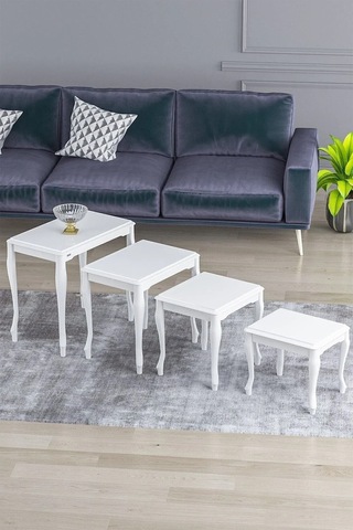 Canisa Concept Roma Serisi , 1.sınıf Mdf Ve Lake Boya , Üst Kalite 4lü Zigon Sehpa Takımı, Beyaz Beyaz
