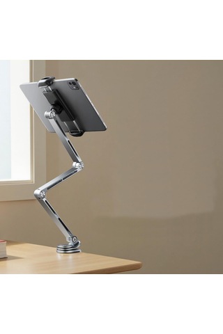 Coverzone Profesyonel Ayarlanabilir Tablet & Telefon Standı, 360 Döner Kantilever Braket, Premium Alüminyum, 4.7-12.9" Cihazlar İçin - Telefon Ve Tabletler İçin Masa Kelepçesi T01 Flat Sku:
