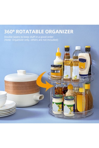 Yaleker Minik İki Katlı Pet Organizer: 360 Döner Mutfak Baharat/ Kozmetik Depolama Rafı - Ayrılamabilir Ve Yıkamabilir Şeffaf