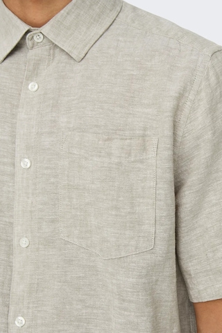 Only & Sons Erkek Onscaıden Kısa Kollu Tek Cepli Keten Gömlek 22031805 Bej Bej