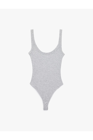 Koton Slim Fit Kolsuz U Yaka Çıt Çıt Detaylı Body Gri 6sal30149ık Gri