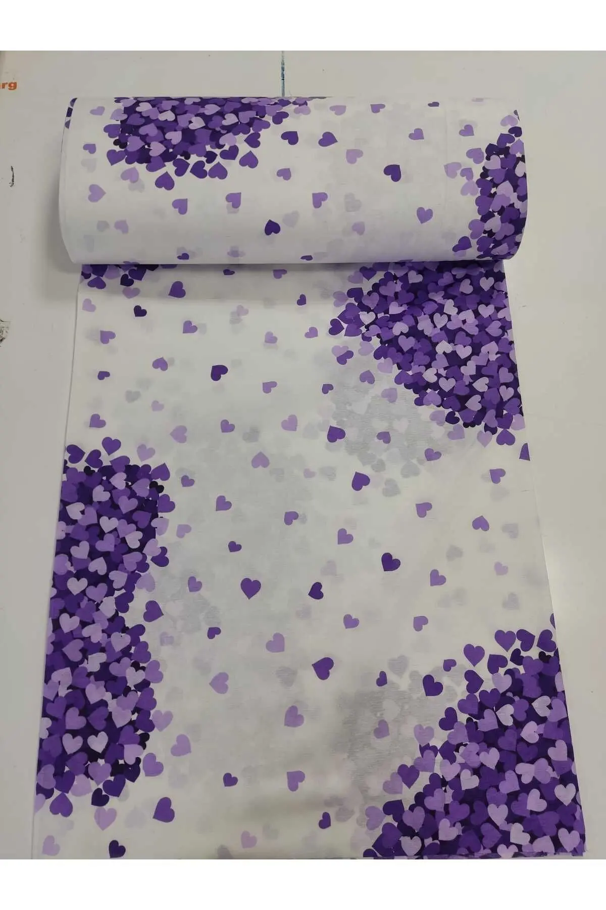 Ranforce Metrelik, Nevresimlik Kumaş - 100x240 Mor Kalpli