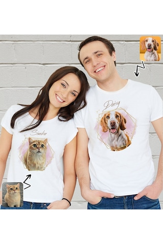 Bk Gift Kişiye Özel İki Evcil Hayvan Tasarımlı Beyaz Tişört-2, Sevgiliye Hediye, Arkadaşa Hediye, Trend T-shirt Kobitmeyencom33924 Bk Gift