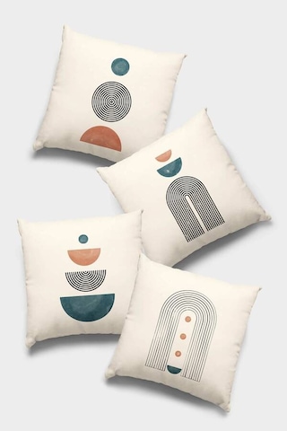 Krem Soyut Desenli Çift Taraf 4'lü Set Kırlent Kılıfı 4kr029n11
