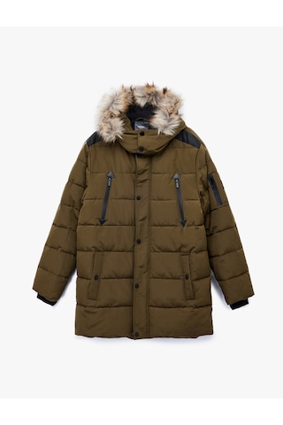 Koton Uzun Kollu Fermuarlı Cep Detaylı Slim Fit Suni Kürk Kapüşonlu Parka Yeşil 6wam00019hw Yeşil