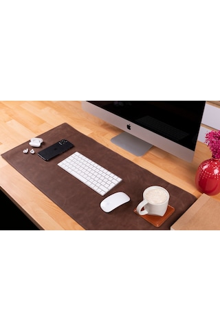 Still & Silent Saddle Brown Gerçek Deri Desk Mat Apple Uyumlu MacBook Altlığı