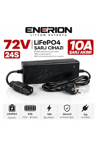 Enerion 72v 10a Lifepo4 Lityum Batarya Şarj Cihazı 24s 87.6v Cc/cv Fanlı Soğutma Elektrikli Araç Uyumlu
