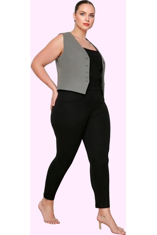 Ersefa Kadın Skinny Pantolon Yüksek Bel Interlok Dokuma Rahat Günlük Sti siyah