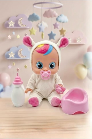 Konuşan Ve Gözyaşı Döken Kolları Ve Kafası Et Bebek Peluş Tulumlu 28 Cm Ağlayan Oyuncak Bebek Beyaz