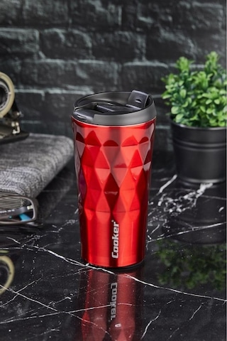 Cooker Lüx 350 ML Prizma Çelik Termos Mug Kırmızı - Ckr2048