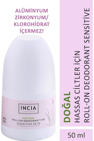 INCIA %100 Doğal Roll On Deodorant Hassas Ciltler İçin Ter Kokusu Önleyici Leke Yapmayan 50 ML